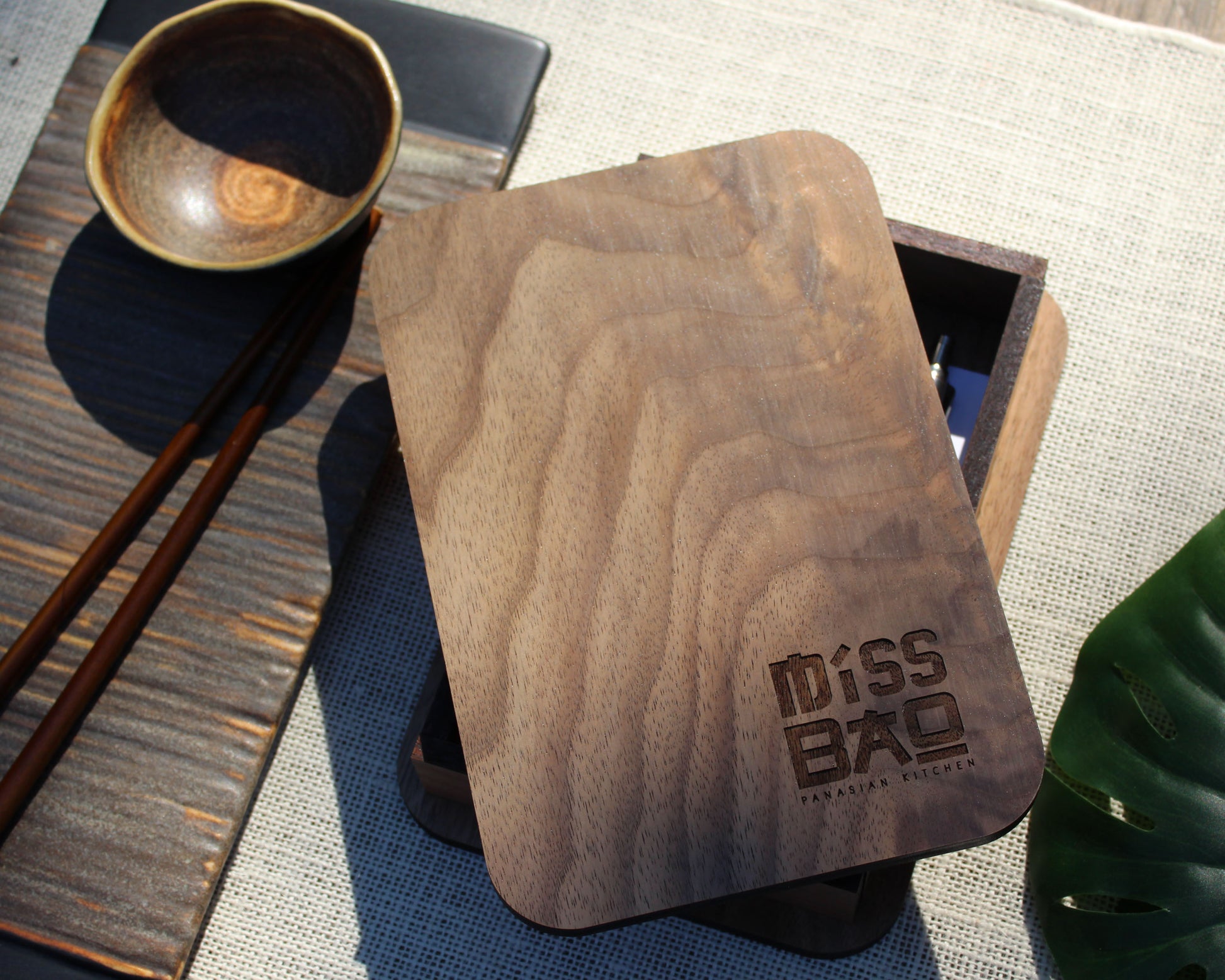 Walnut Bill Presenter Box with engraved logo