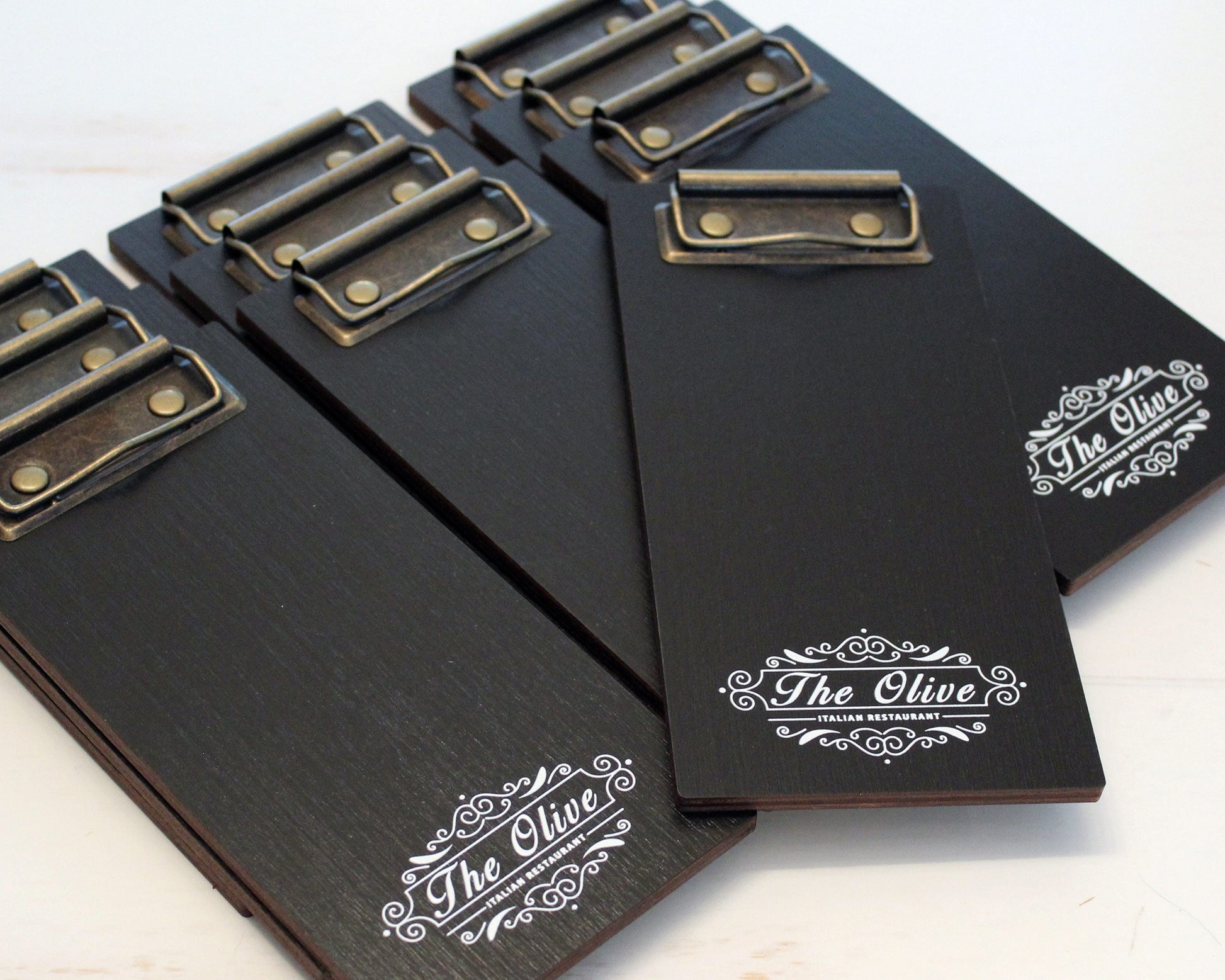 UV Printed dark wood guest check holder for restaurant