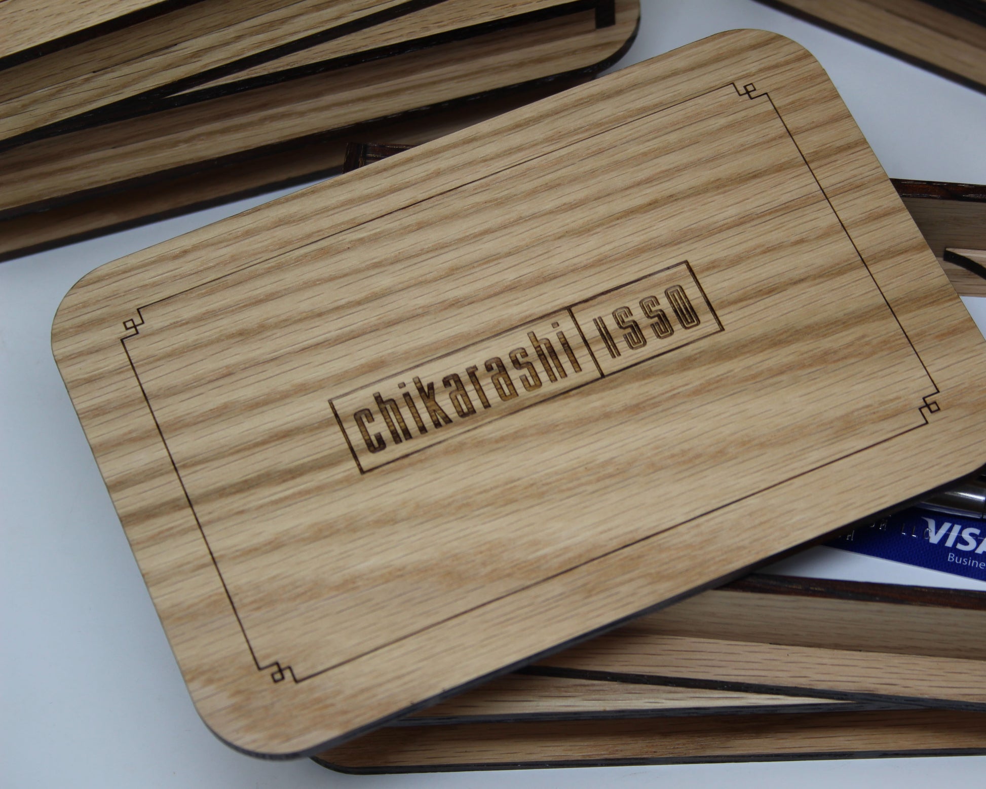 Engraved oak bill holder box