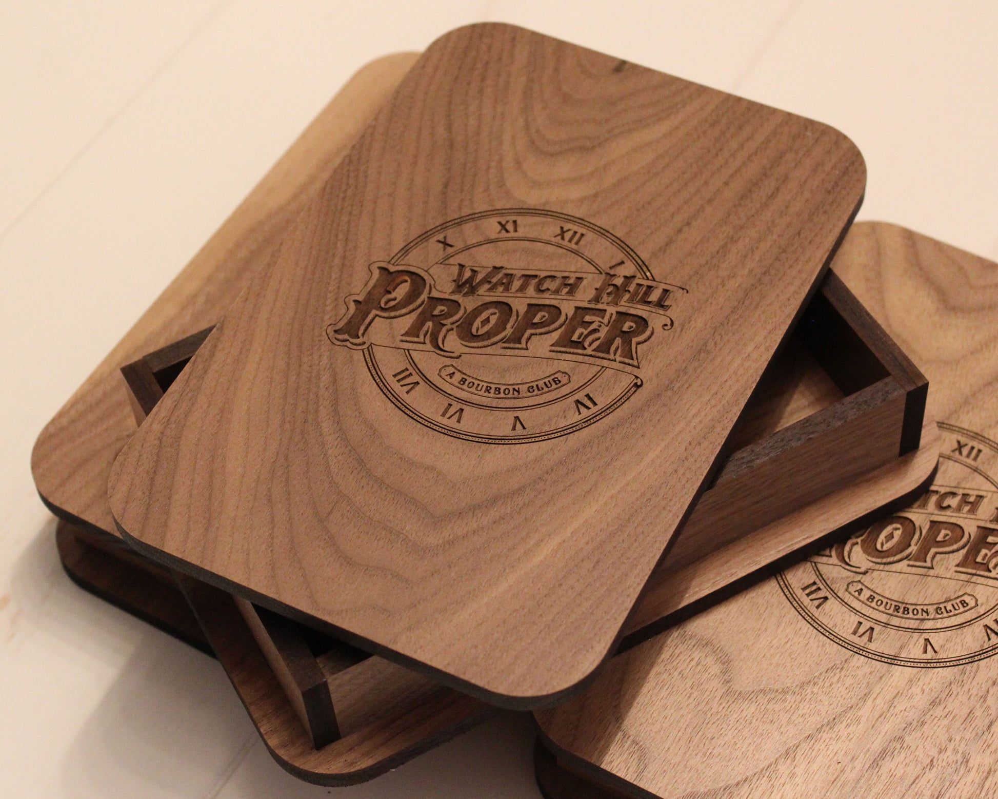 Wooden check presenter with engraved logo on lid