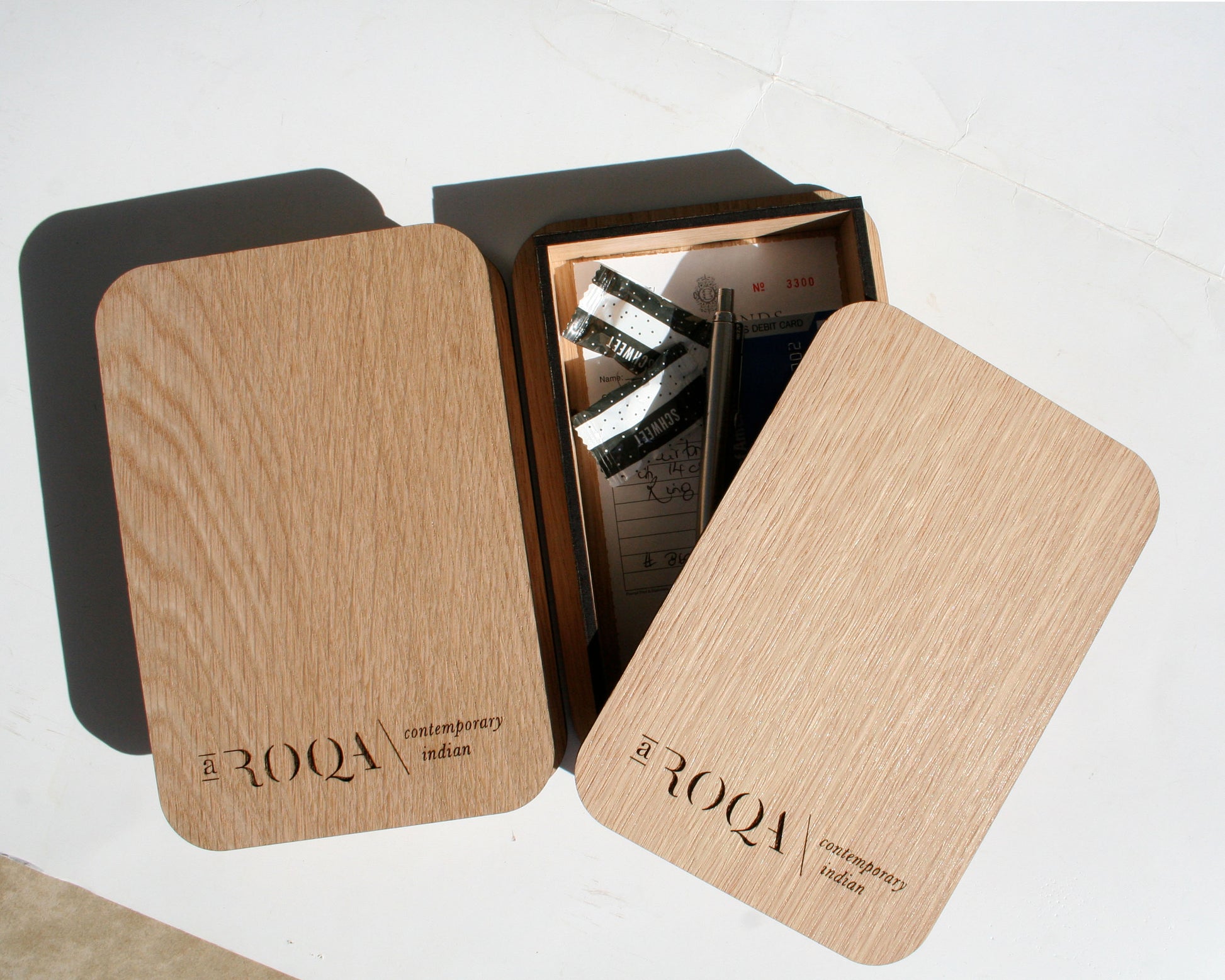 Wooden restaurant bill holder made from oak