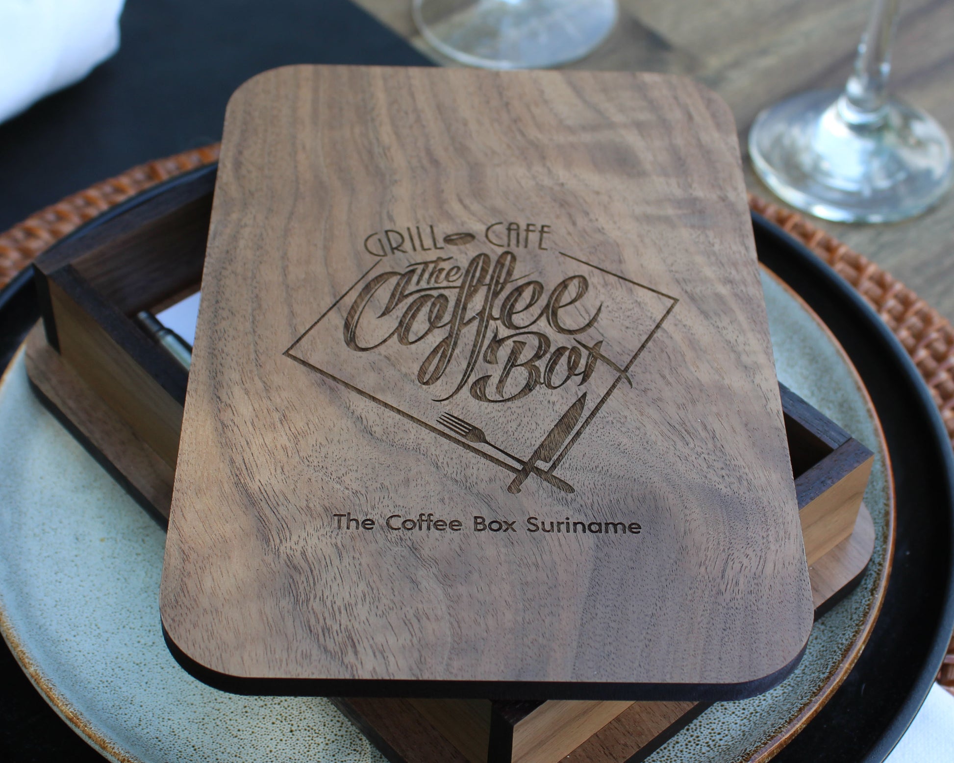 Handcrafted restaurant bill holder in solid walnut wood