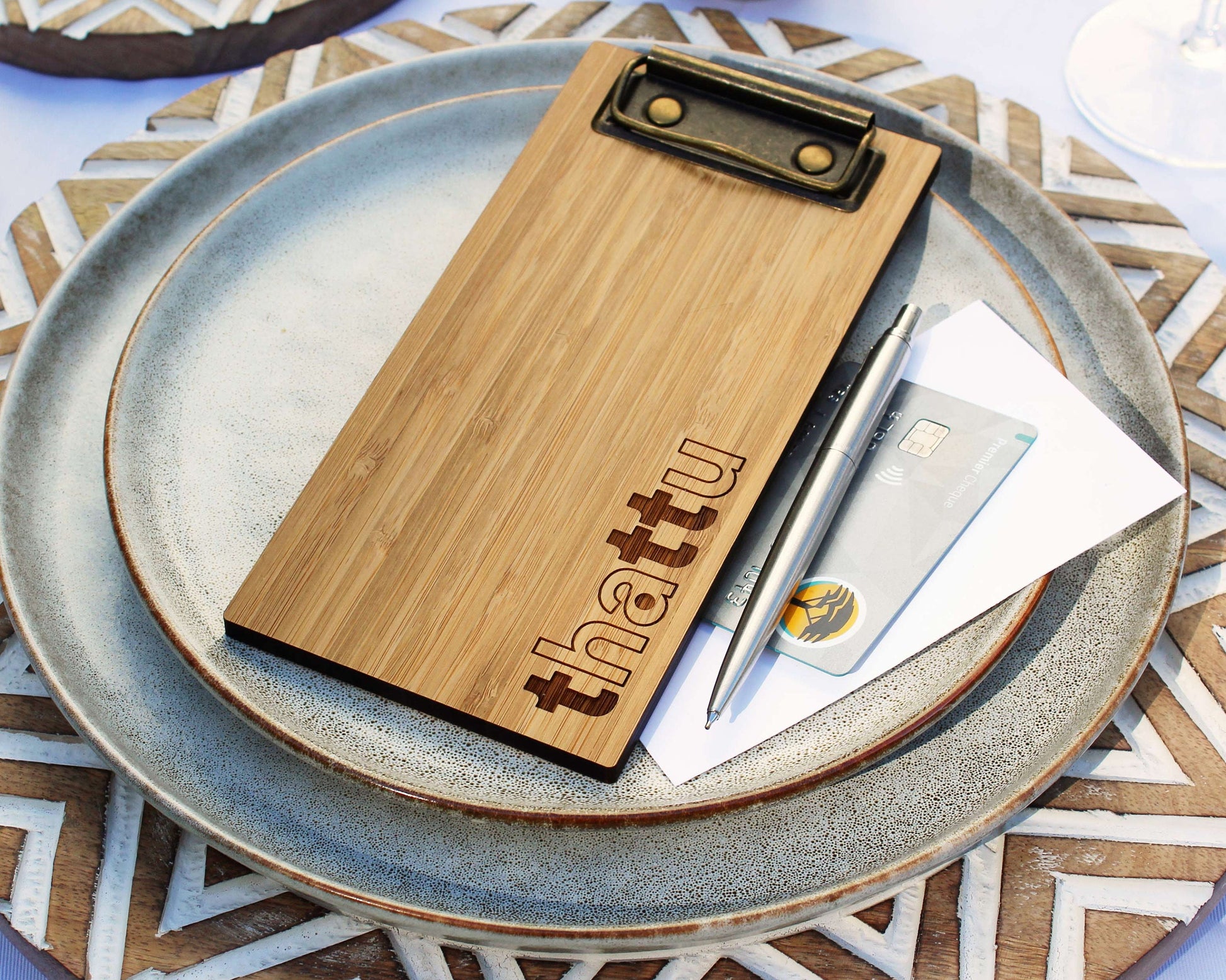 Eco-friendly bamboo check presenter mini clipboard