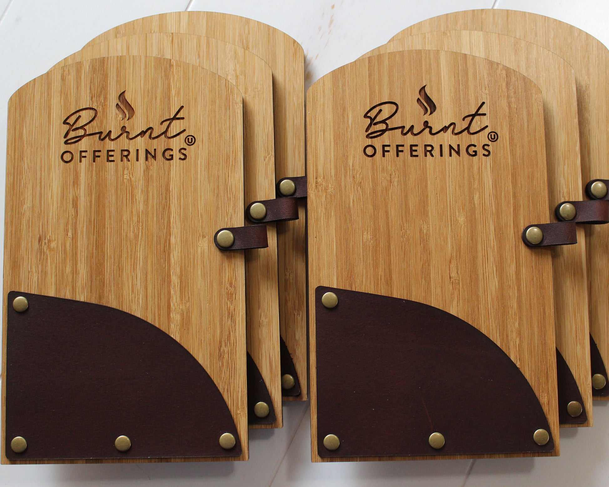 Bamboo and leather check presenter with brass hardware
