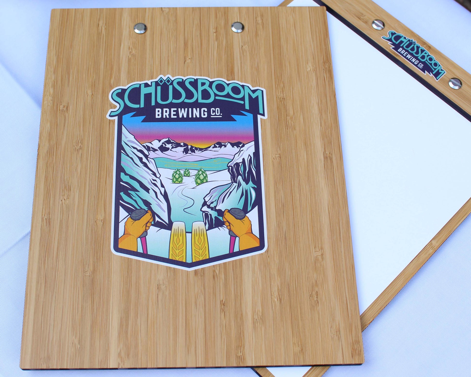 Dual-sided bamboo menu board with UV logo