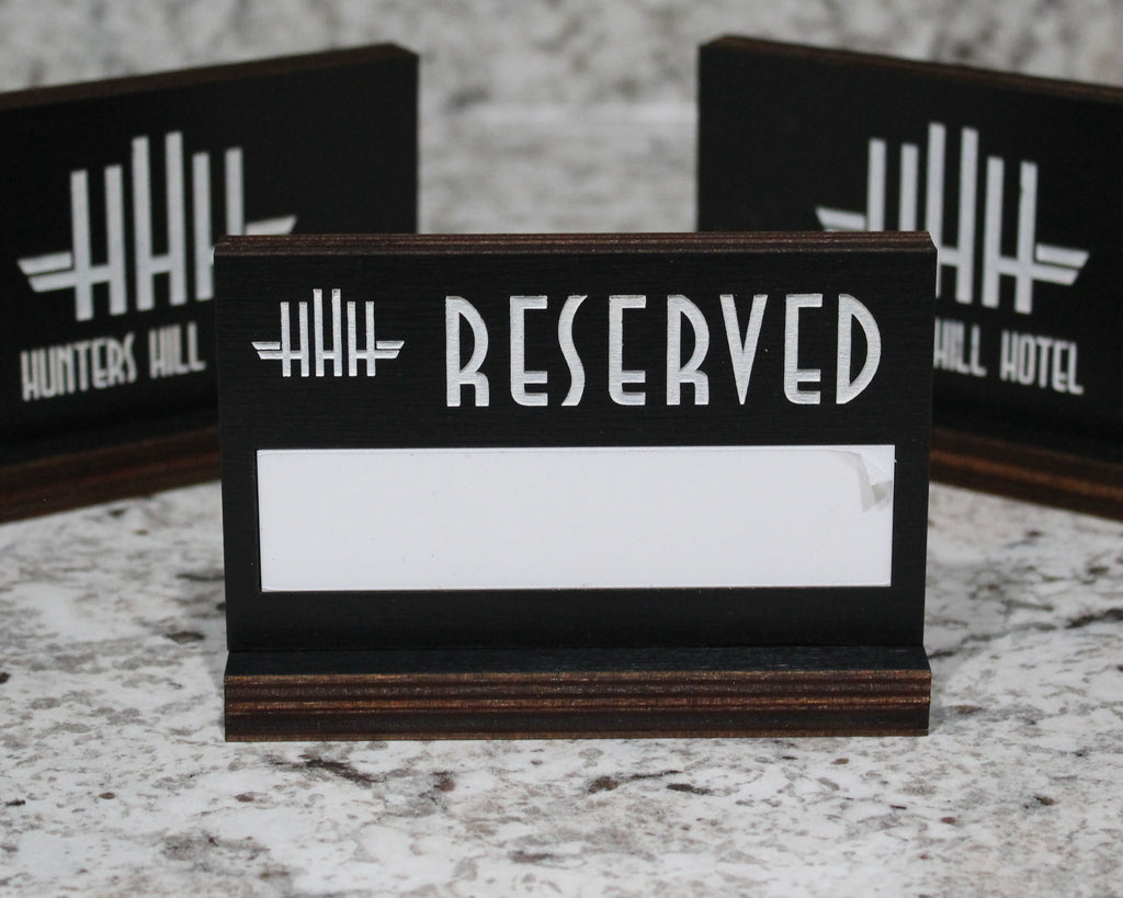Reusable reserved sign black birch wood