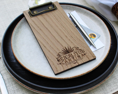Oak Wooden Check Presenter – Personalized Mini Clipboard Bill Holder for Restaurants & Cafés
