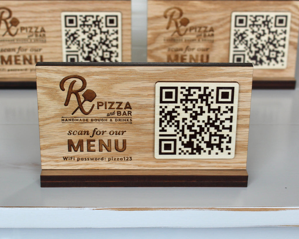 Oak tabletop QR code menu for restaurant