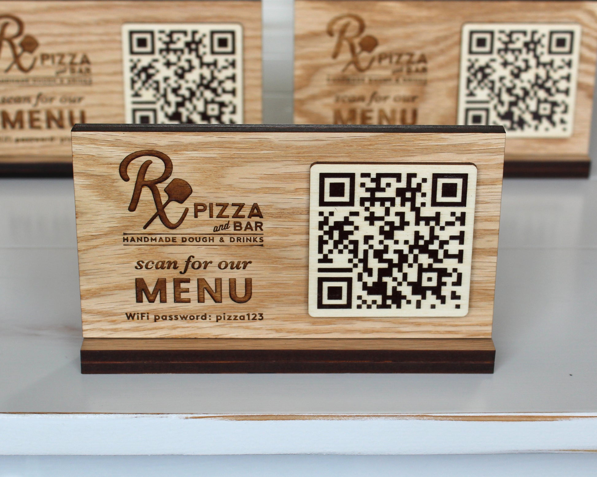 Oak tabletop QR code menu for restaurant