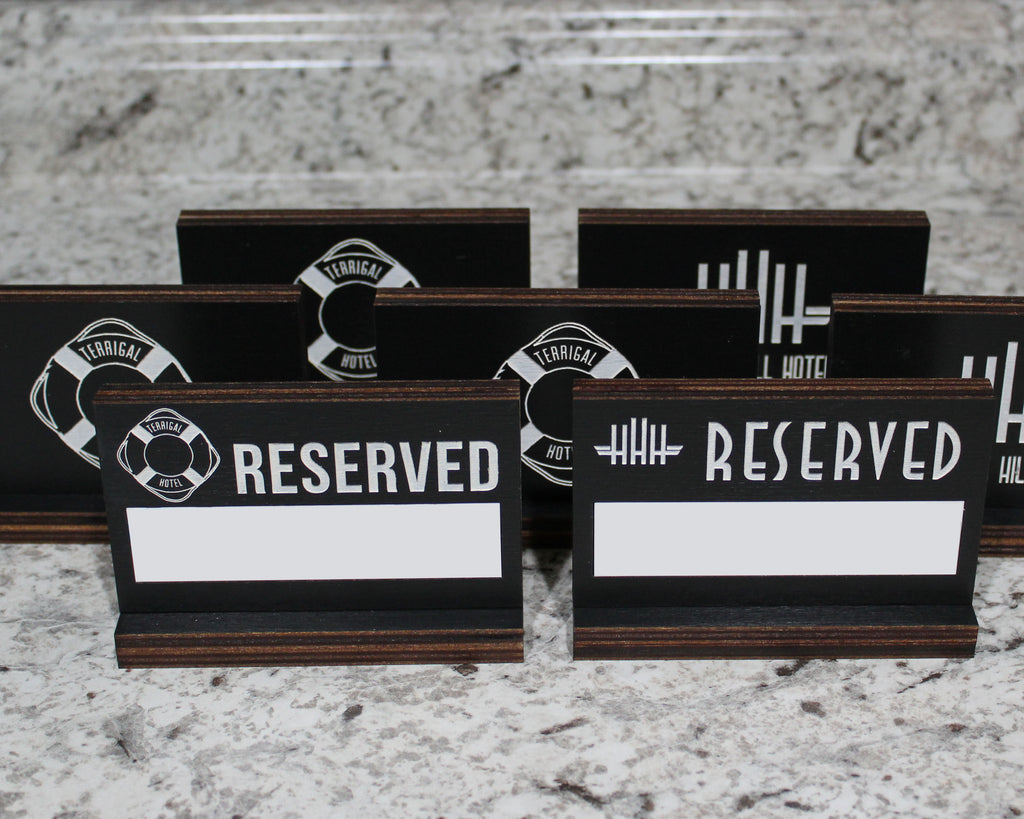 Dry Erasable Table Reserved Signs in Black Stained Birch