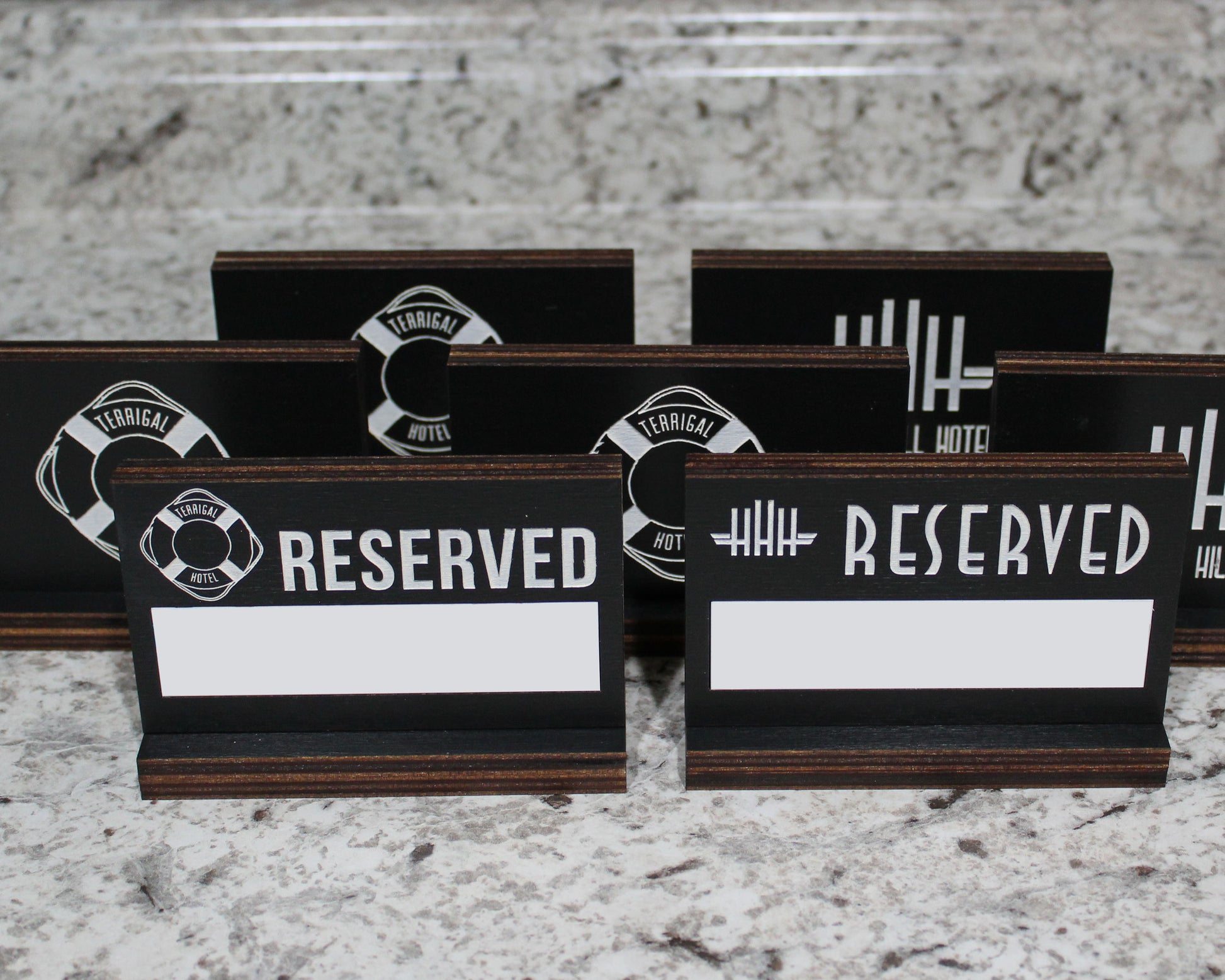 Dry Erasable Table Reserved Signs in Black Stained Birch