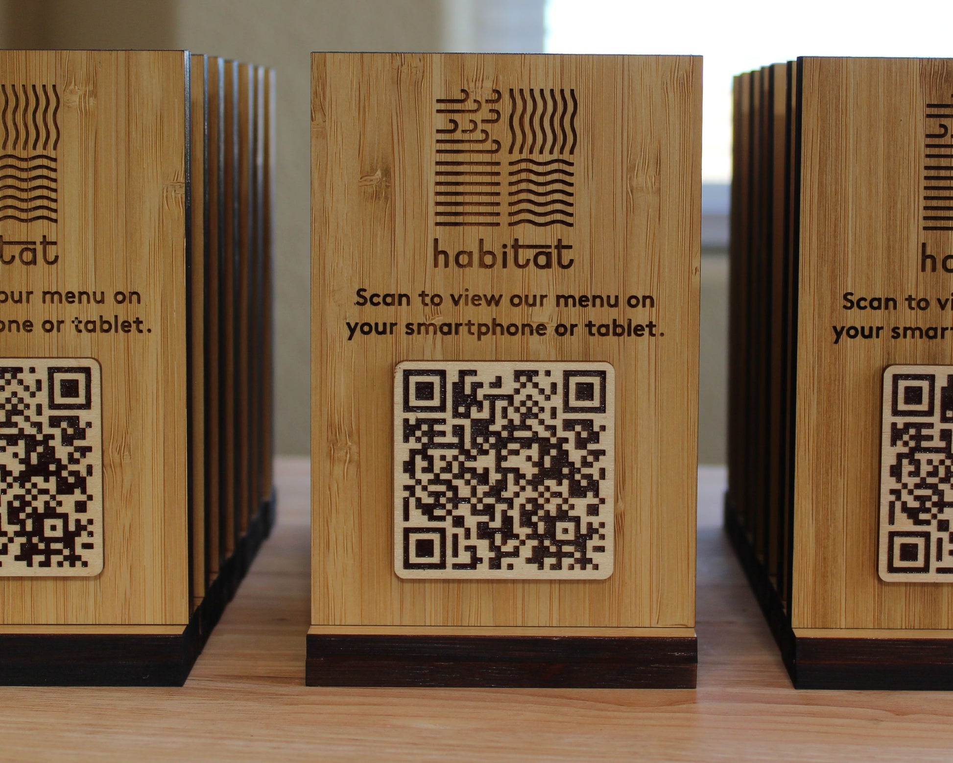 Eco-friendly bamboo QR code menu plaque