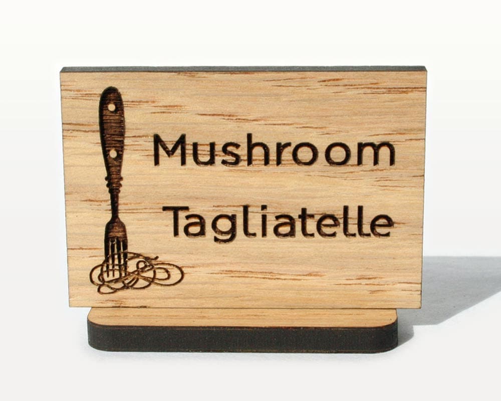 Small rustic wood sign for labeling food at events