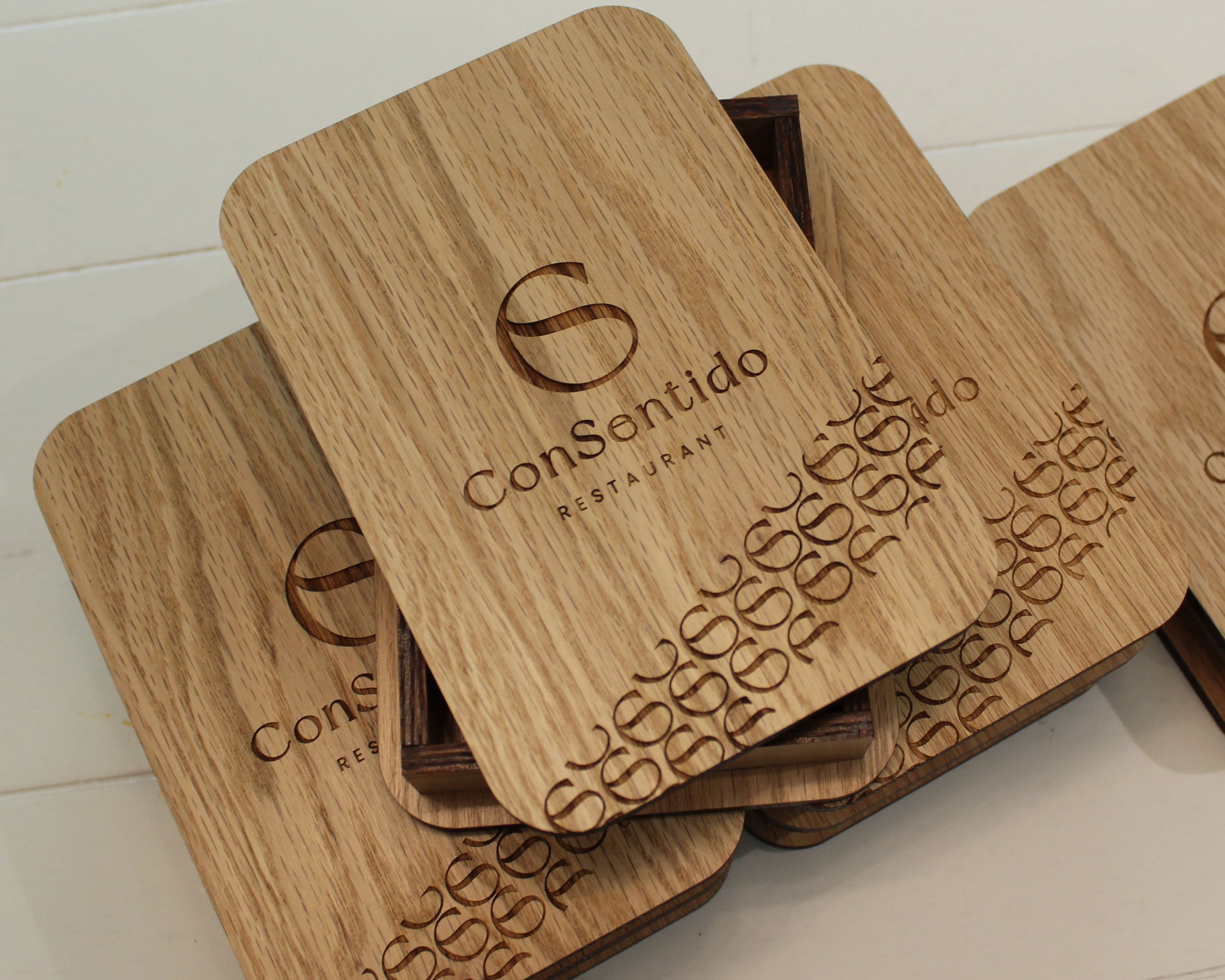 Solid oak check presenter box with engraved logo