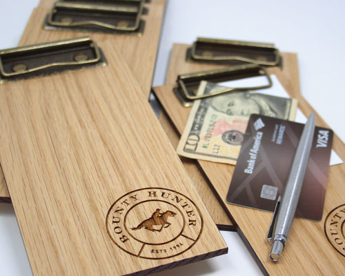 Oak wood check presenter mini clipboard with brass clip