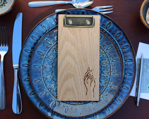 Oak Wooden Check Presenter – Personalized Mini Clipboard Bill Holder for Restaurants & Cafés