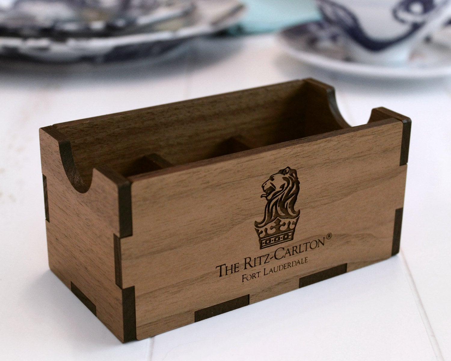 Handcrafted wooden sweetener holder with compartments
