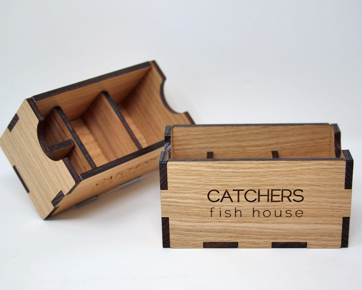 Solid oak sugar caddy with custom logo engraving