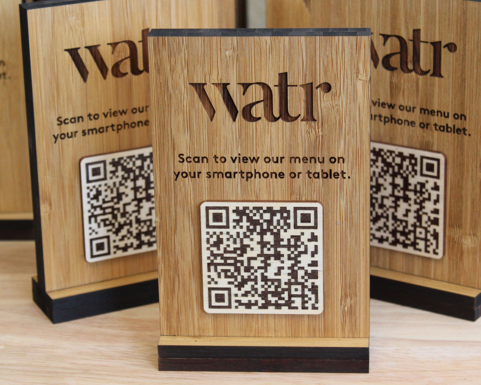 Engraved QR code sign for cafe bar or coffee shop
