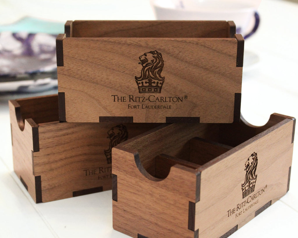 Custom engraved sugar packet holder made from walnut