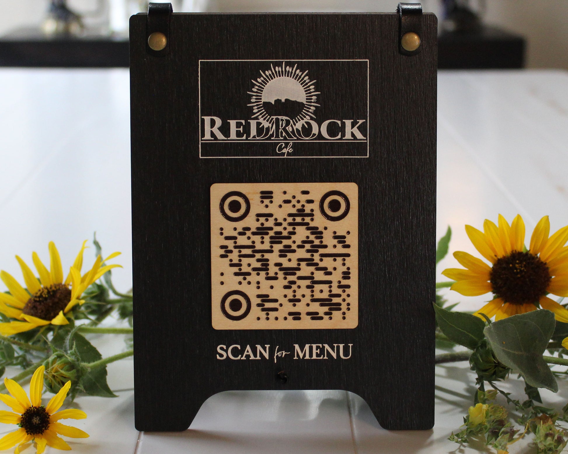 Tented menu stand with QR code for restaurants, cafes, and B&Bs 