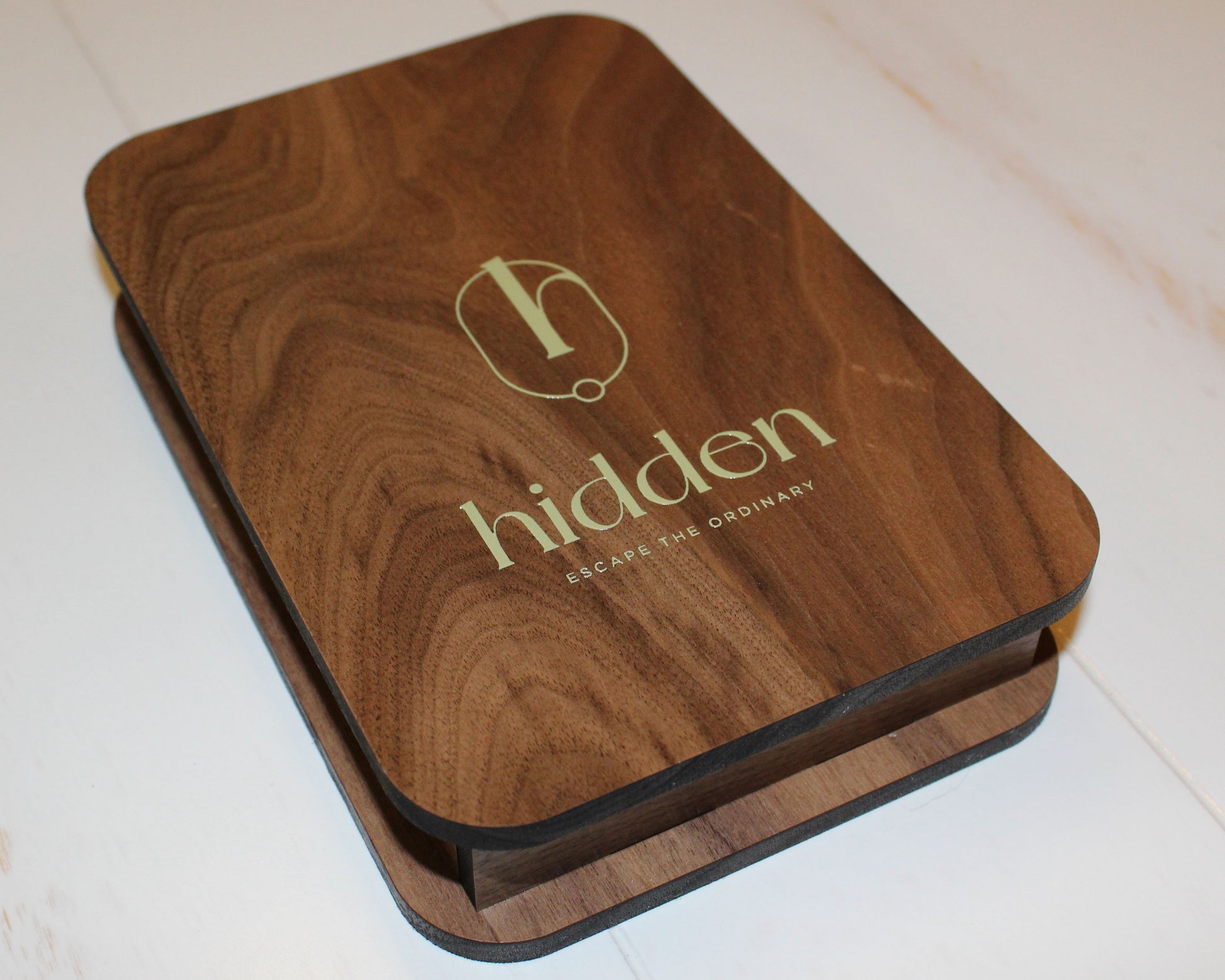 Solid Walnut Bill Presenter Box with Gold UV Print