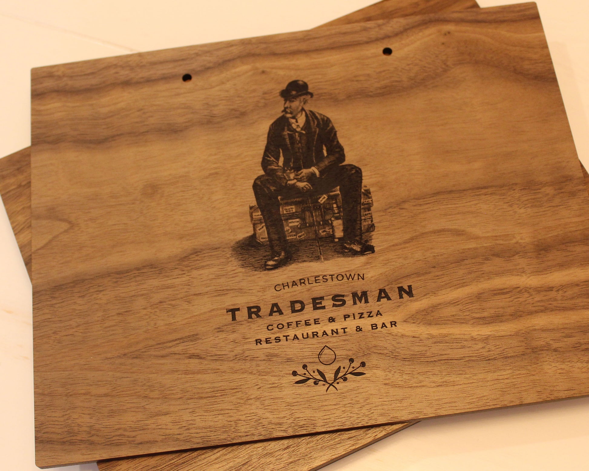 Detailed Engraving on walnut menu hlder