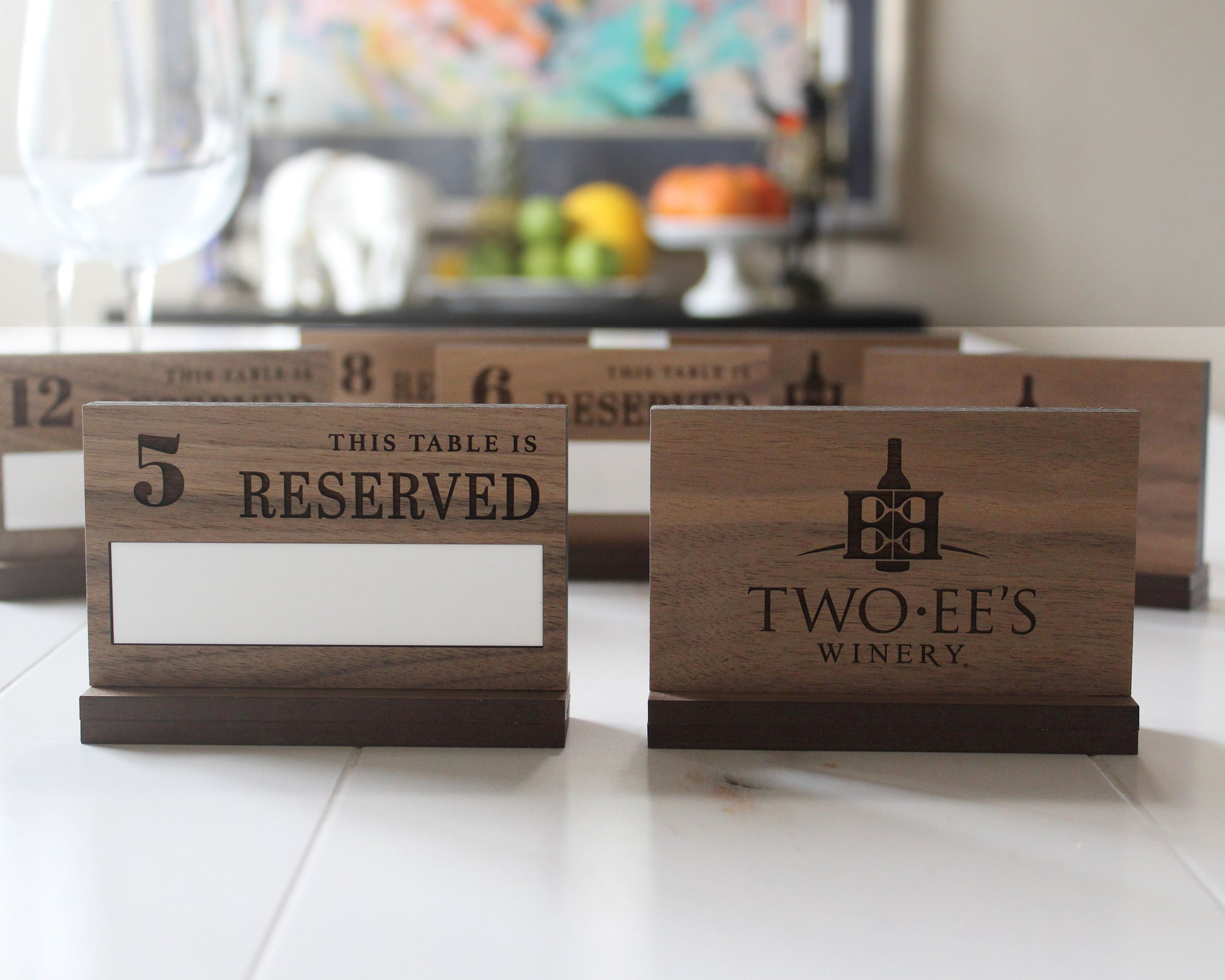 Solid walnut reserved sign with dual-sided engraving and erasable whiteboard